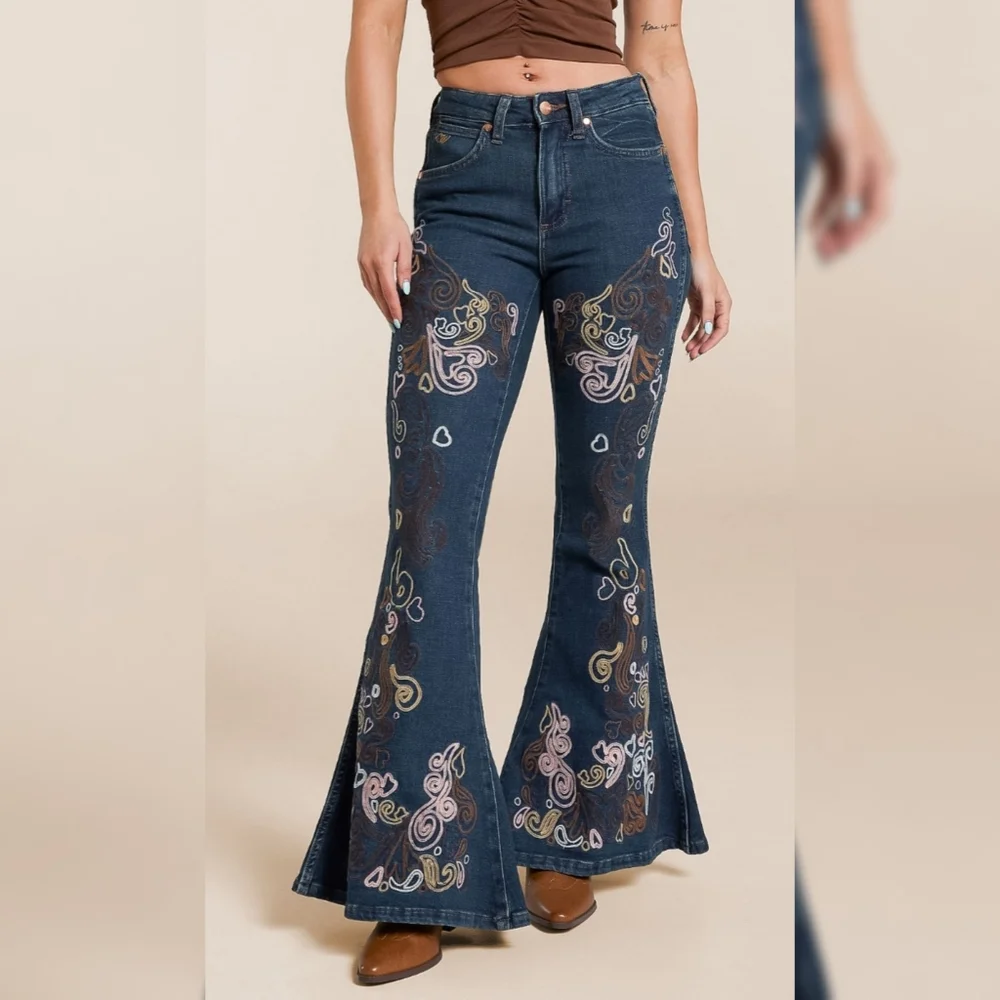 Free People Wrangler X Lainey‎ Wilson Wildflower Bell Bottom Jeans Women's